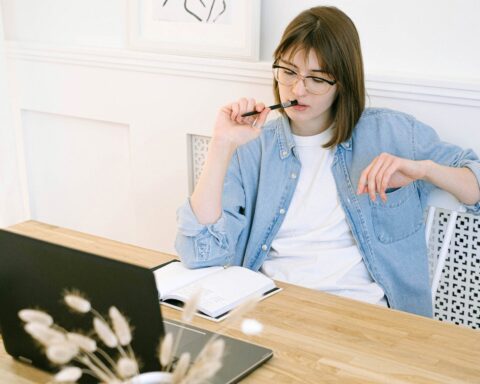 woman working in home office